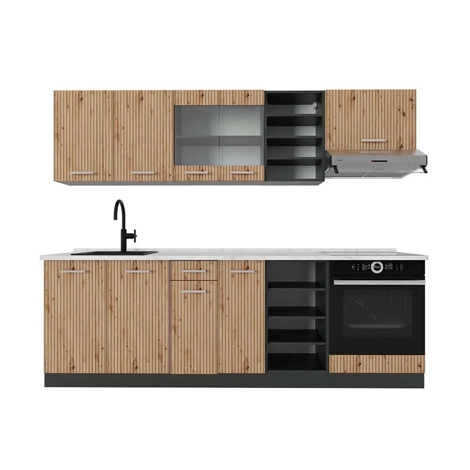 Vicco R-Line Küchenzeile Artisan Eiche Anthrazit 240 cm AP Marmor ohne E-Geräte