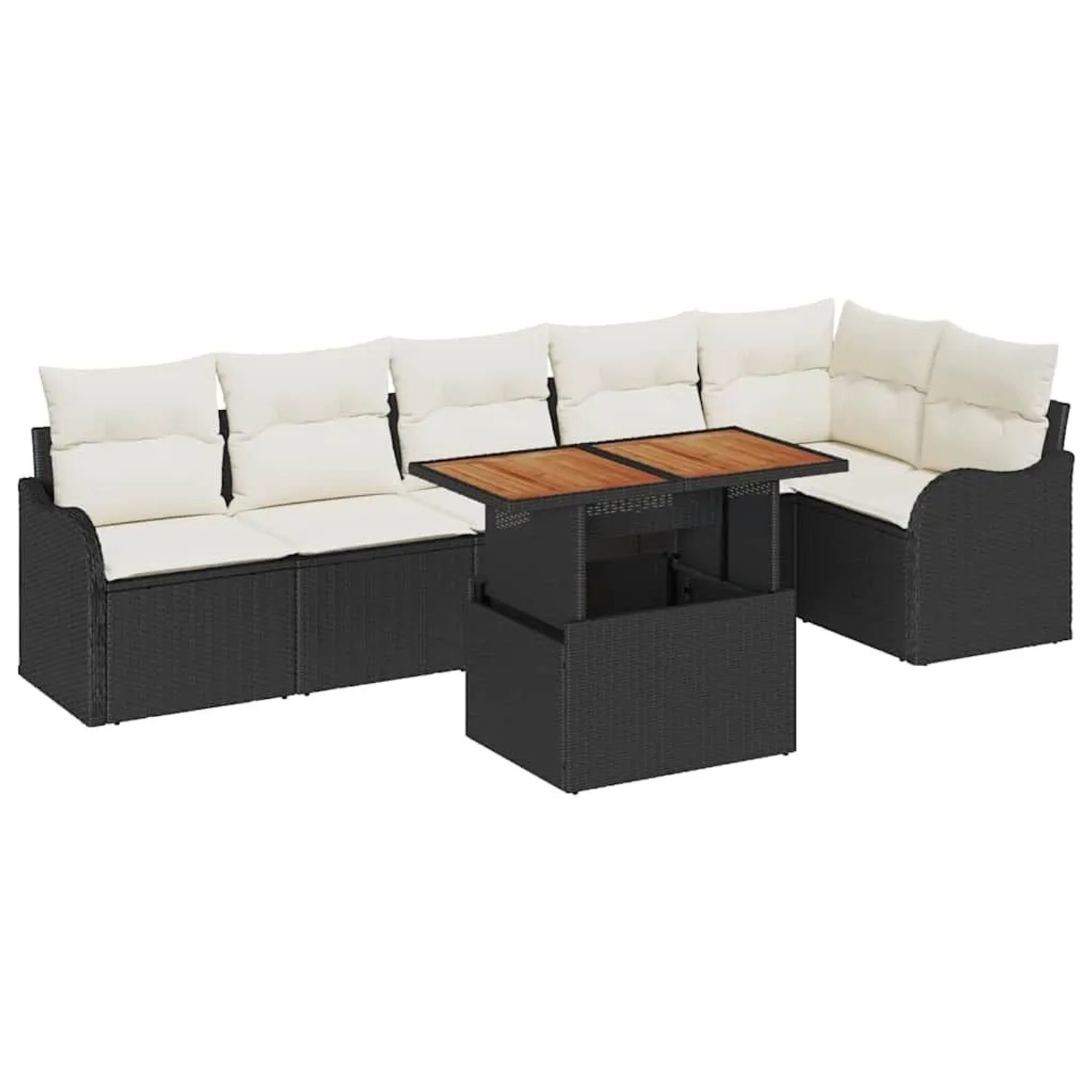 vidaXL Garten-Sofa-Set mit Kissen 7-Tlg Schwarz und Creme 3349466