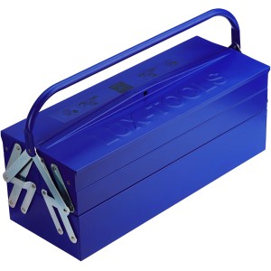 Blauer LUX Werkzeugkoffer Profi aus Stahlblech mit 5 Fächern und Tragegriff.