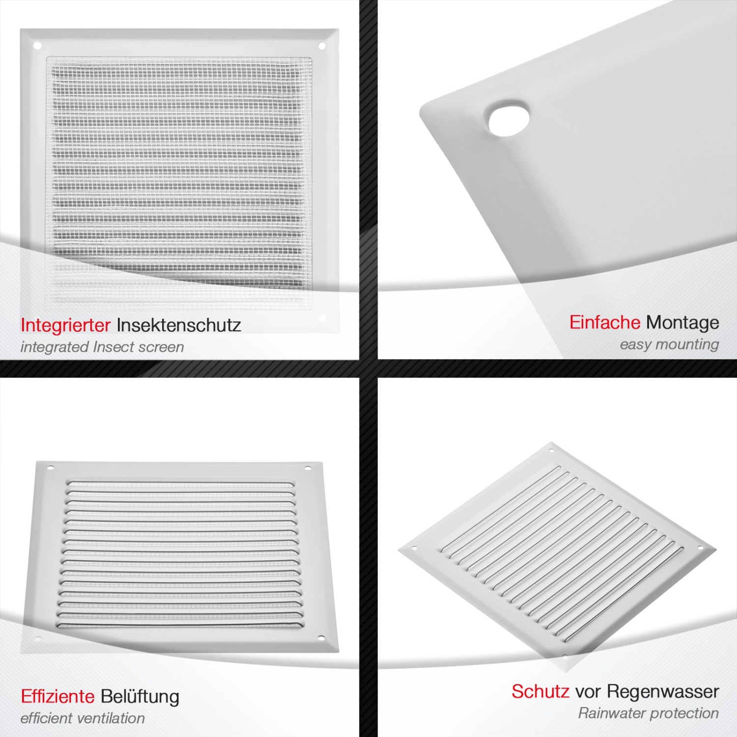 SOTECH Aluminium-Lüftungsgitter 190 x 190 mm Weiß Aufschraubbar mit Insektenschutz_4