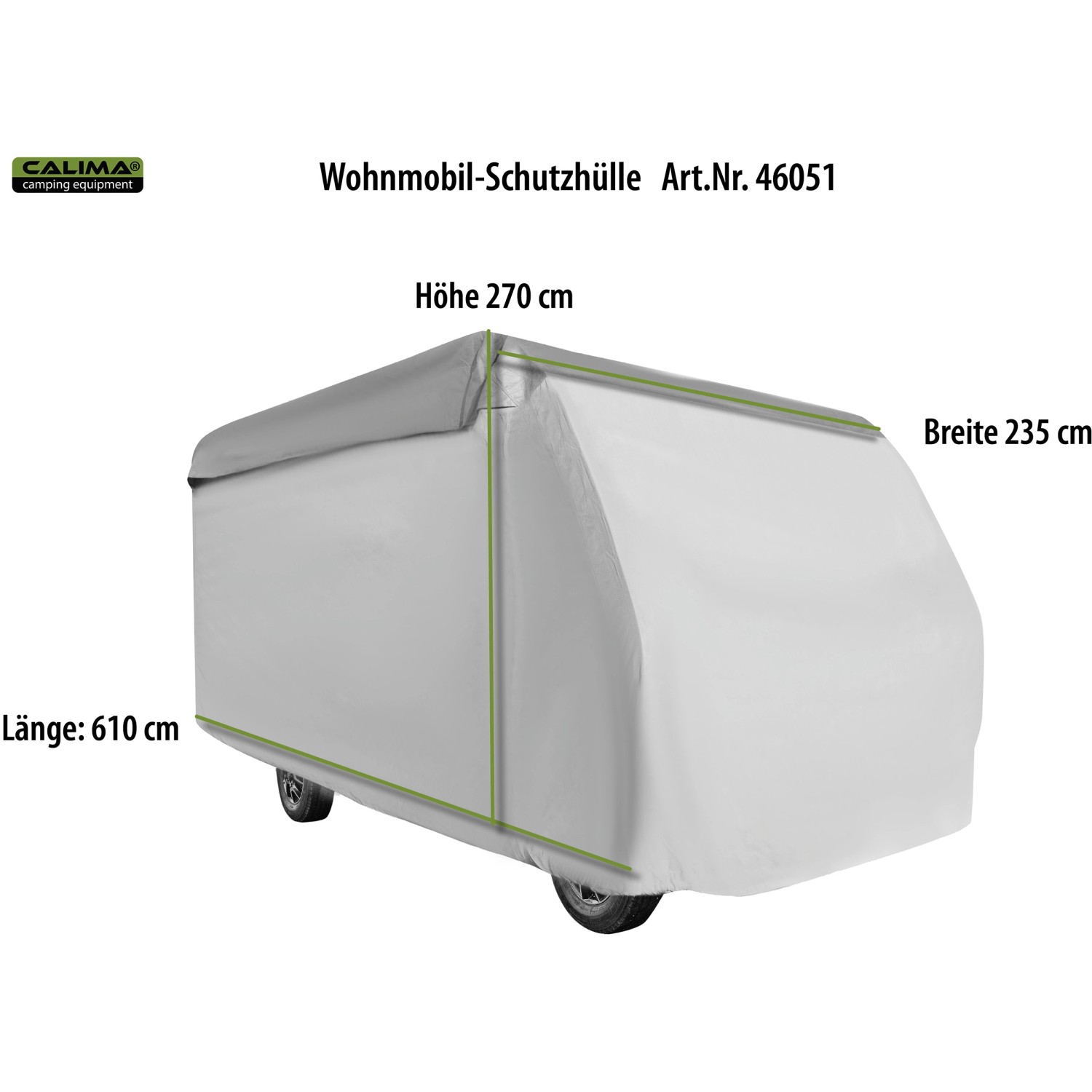 Graue Wohnmobil-Schutzhülle (610x235x270cm) schützt vor Frost und Witterung.