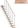 Dolle Mittelholmtreppe Basel, Buche perlgrau, mit einseitigem Geländer und Edelstahlstäben.