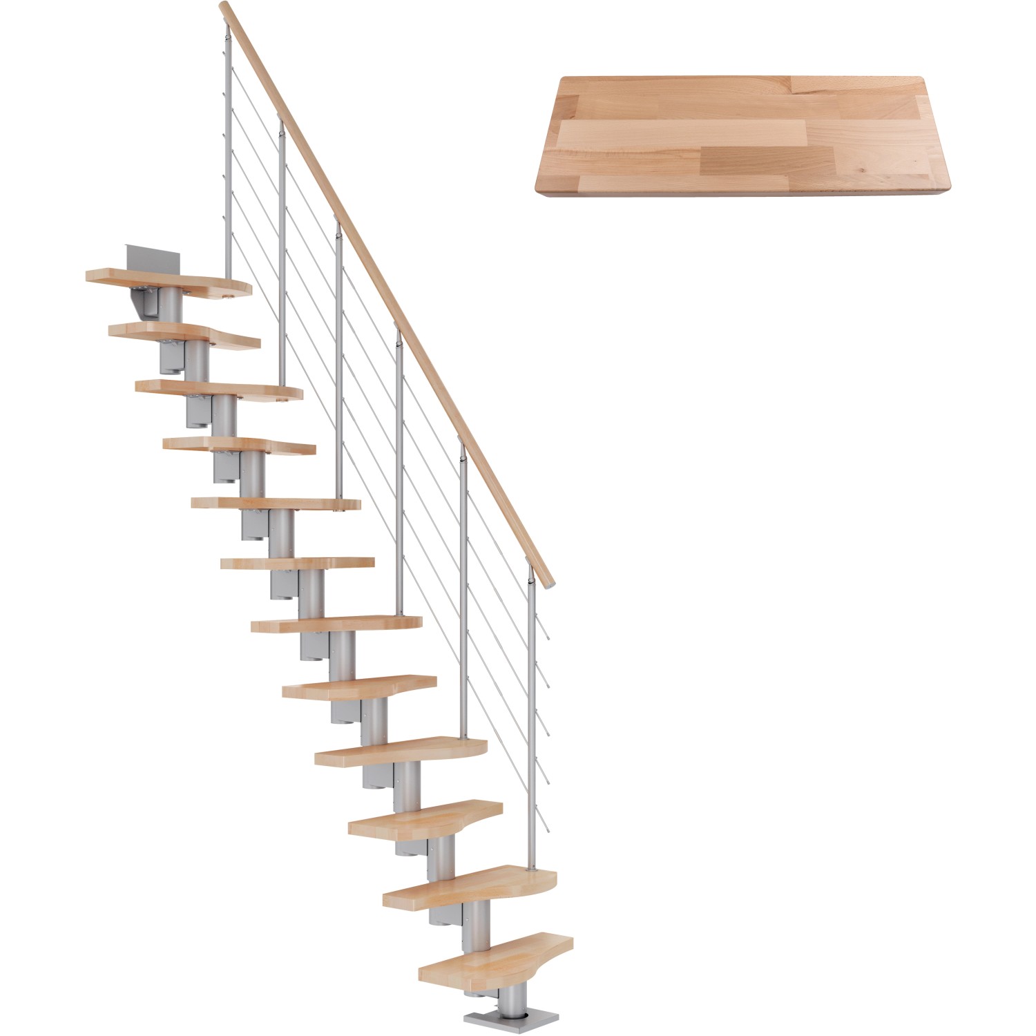 Dolle Mittelholmtreppe Basel Buche Perlgrau GH bis 276 cm Variabel 64 cm FSC