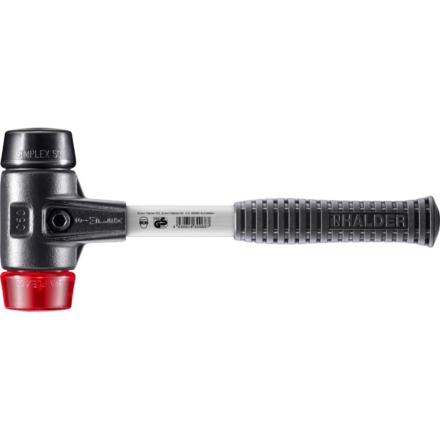 Halder Simplex Schonhammer Ø 50 mm Gummi Schwarz   Plastik Rot mit Verstärk günstig online kaufen
