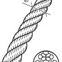 Abbildung eines weißen, gedrehten Polyesterseils (6 mm, 20 m) mit Querschnitt.