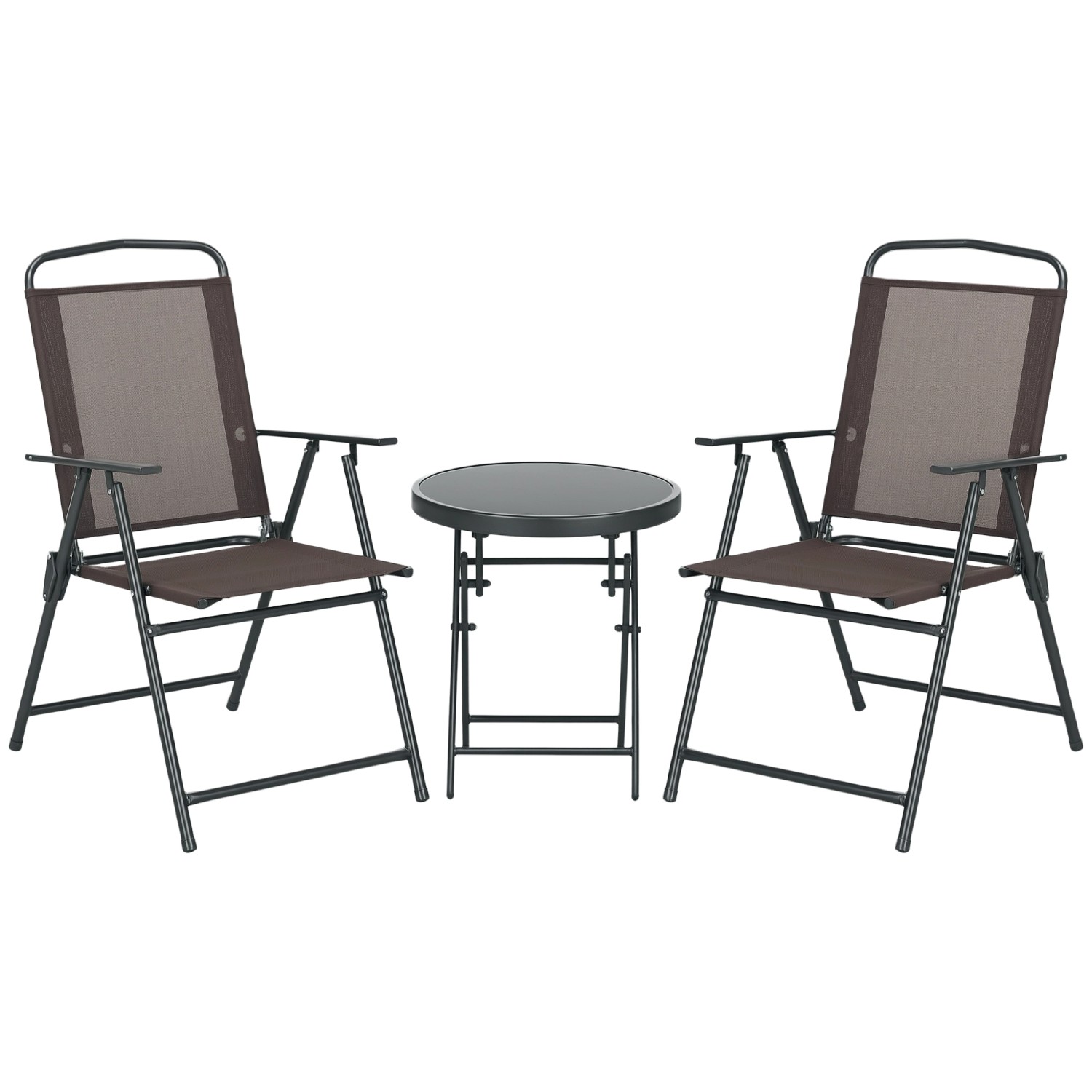 Outsunny Gartenmöbel-Set 3-teilig Metall Netzstoff 53 5L x 64B x 93H cm Braun