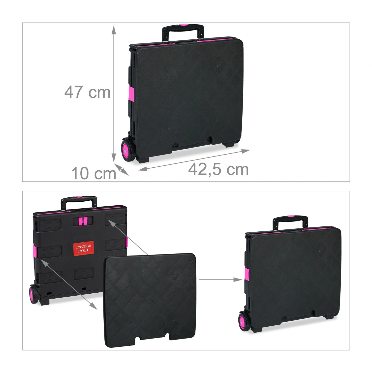 Relaxdays Einkaufstrolley ABS Aluminium Pink Klappbar 99 cm x 45,5 cm x 37,5 cm 3 kg_5