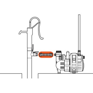 Gardena Saugschlauch 25mm zur Verbindung von Pumpe und Schlagbrunnen.