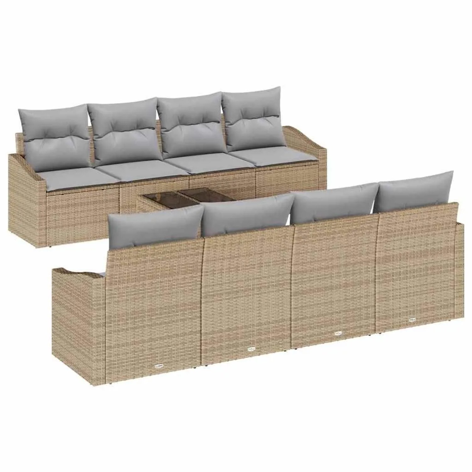 vidaXL Sofa Set mit Kissen 9-Tlg Beige und Hellgrau Poly-Rattan 3346650 günstig online kaufen