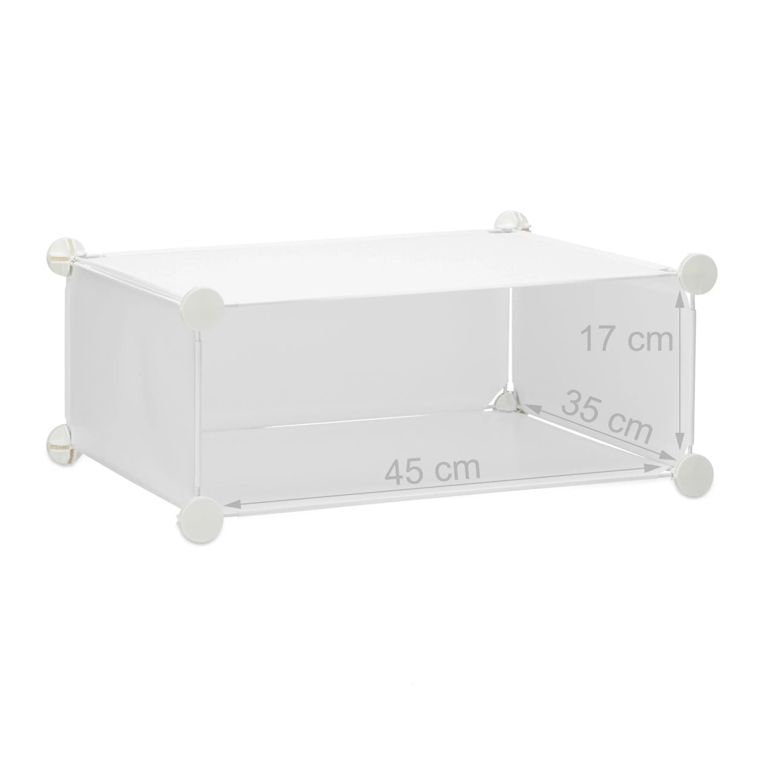 Weißes Kunststoff-Steckmodul für Schuhschrank, Maße 17x35x45 cm. Flexibles Regal-System.