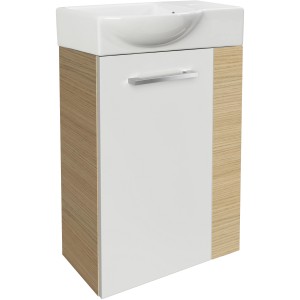 Fackelmann Waschbeckenunterschrank SBC Sandeiche, 44 cm breit, mit weißer Tür und Griff.