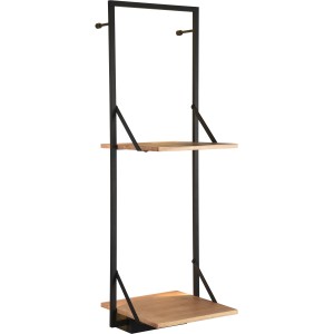 Schwarzes Metall-Wandregal Becky mit Holzablagen und LED-Beleuchtung (94x32x30cm).