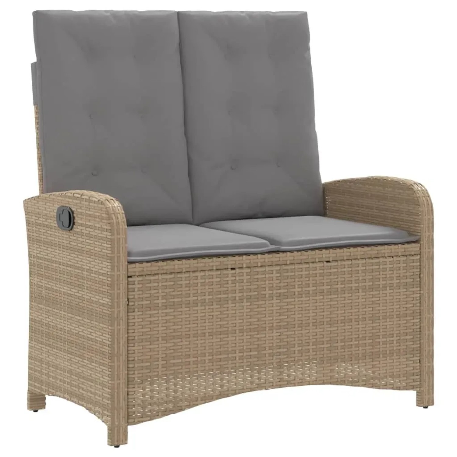 Beige vidaXL Garten-Relaxbank aus Polyrattan mit grauen Kissen, Teil der 4-tlg. Garten-Essgruppe.