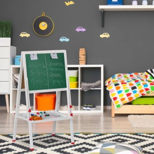 Relaxdays Kinderstandtafel Whiteboard Kiefernholz MDF Weiß Grün Magnetisch Höhenverstellbar 135 cm x 55 cm x 52 cm 3,9 kg