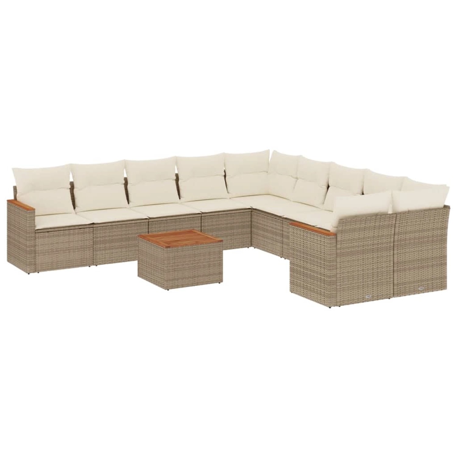 vidaXL 11-Tlg Garten-Sofagarnitur mit Kissen Beige Poly Rattan 3226359