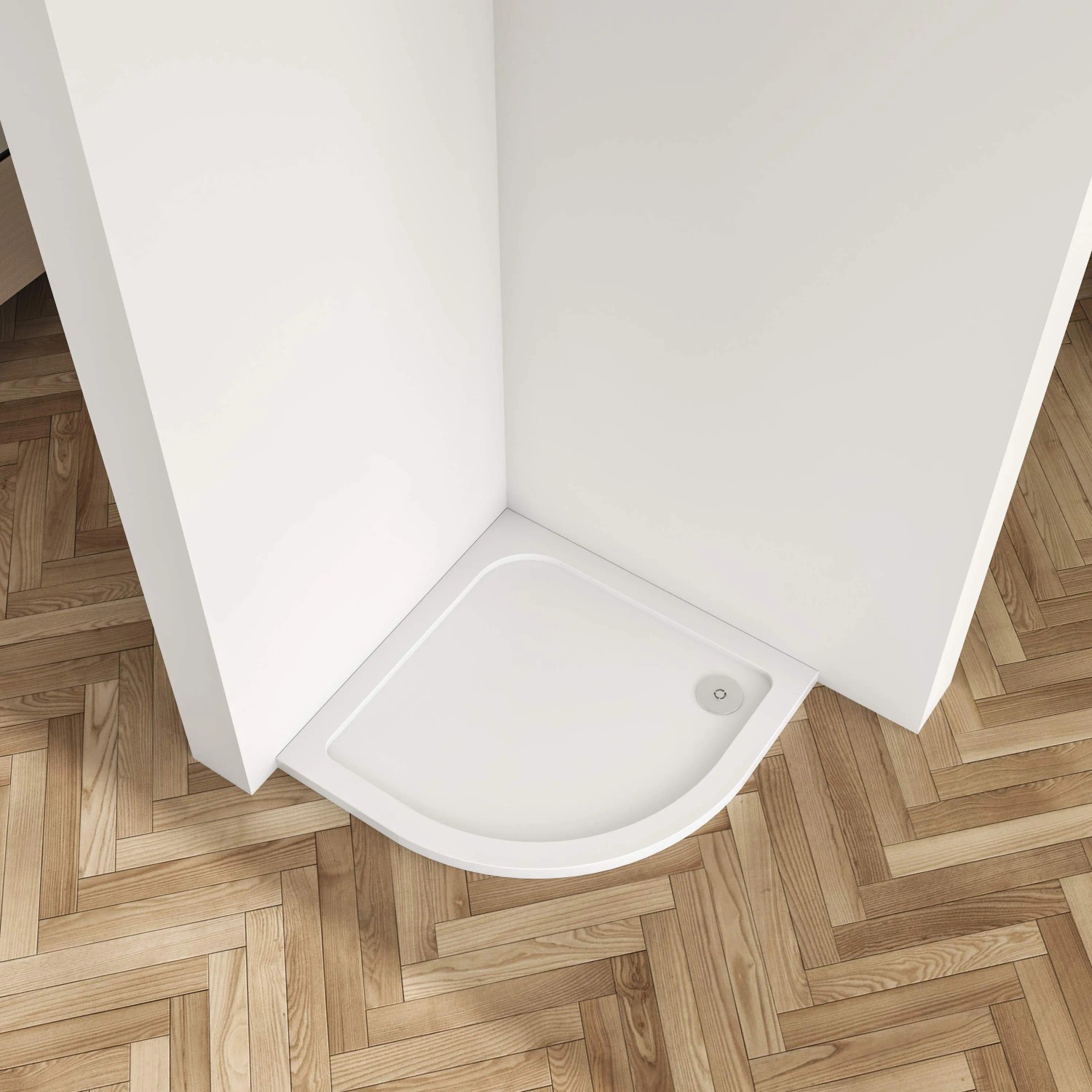 AICA Viertelkreis Duschtasse 90x90cm aus Kunststein mit Acrylbeschichtung, flache Duschwanne.