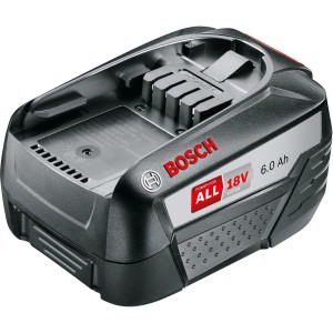 Bosch Ersatzakku 18V 6Ah für Elektrowerkzeuge, grauer Akku mit rotem Detail.