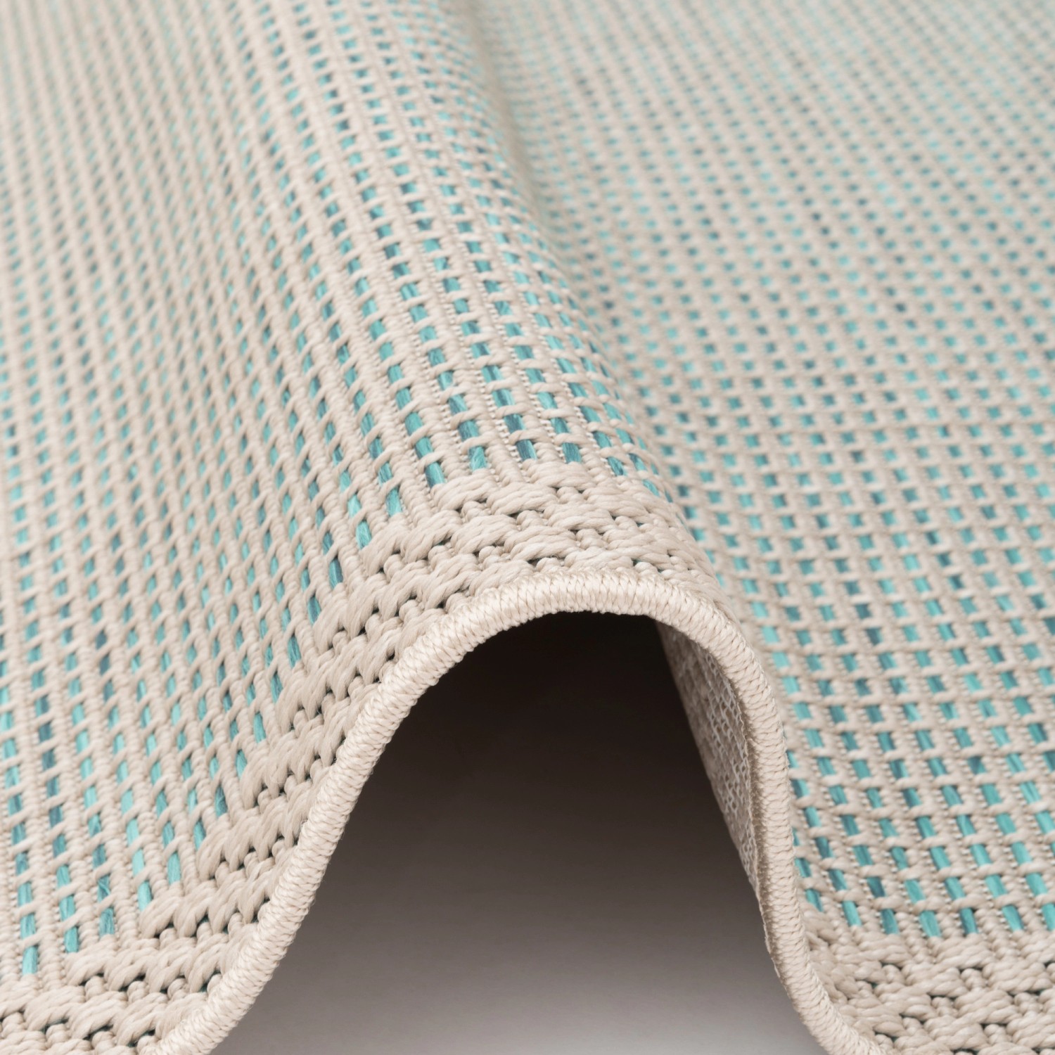 Türkiser Pergamon In & Outdoor Teppich Ottawa (160x230cm) mit Bordüre, Detailansicht.