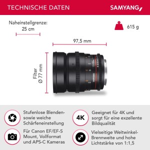 Samyang Mf 24Mm T1,5 Video Dslr Ii Canon Ef