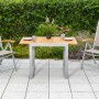 3-teiliges Gartenmöbel-Set Naxos in Grau mit Klappsesseln und Ausziehtisch aus Akazienholz.