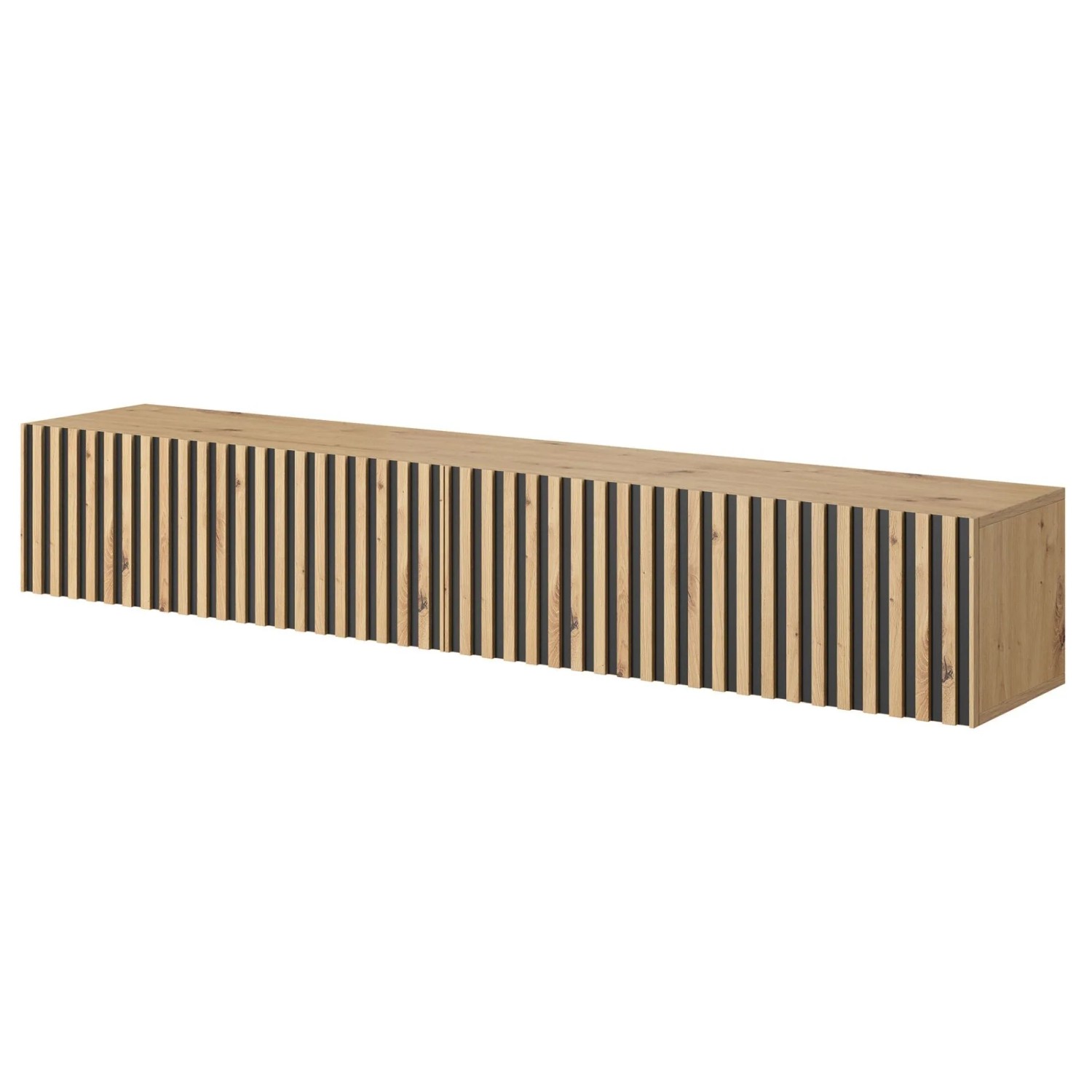 TV-Hängeboard Telire 175 cm Artisan Eiche / Lamellen mit Schwarzen Akzenten