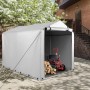 Silbergraues Garagenzelt als wetterfester Unterstand im Garten. Ideal für Brennholz, Fahrräder oder Geräte.