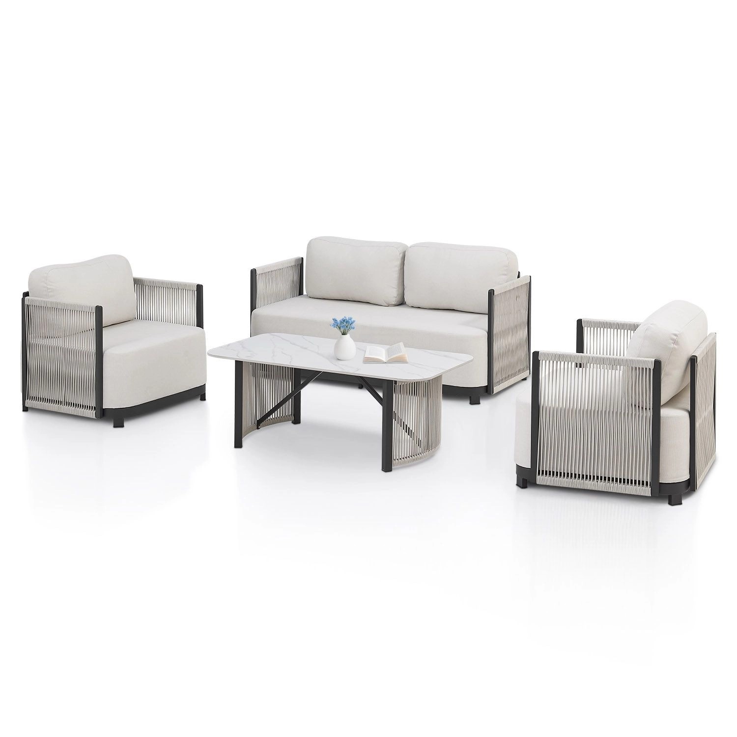 Juskys Gartenmöbel 4er Set Curacao Beige