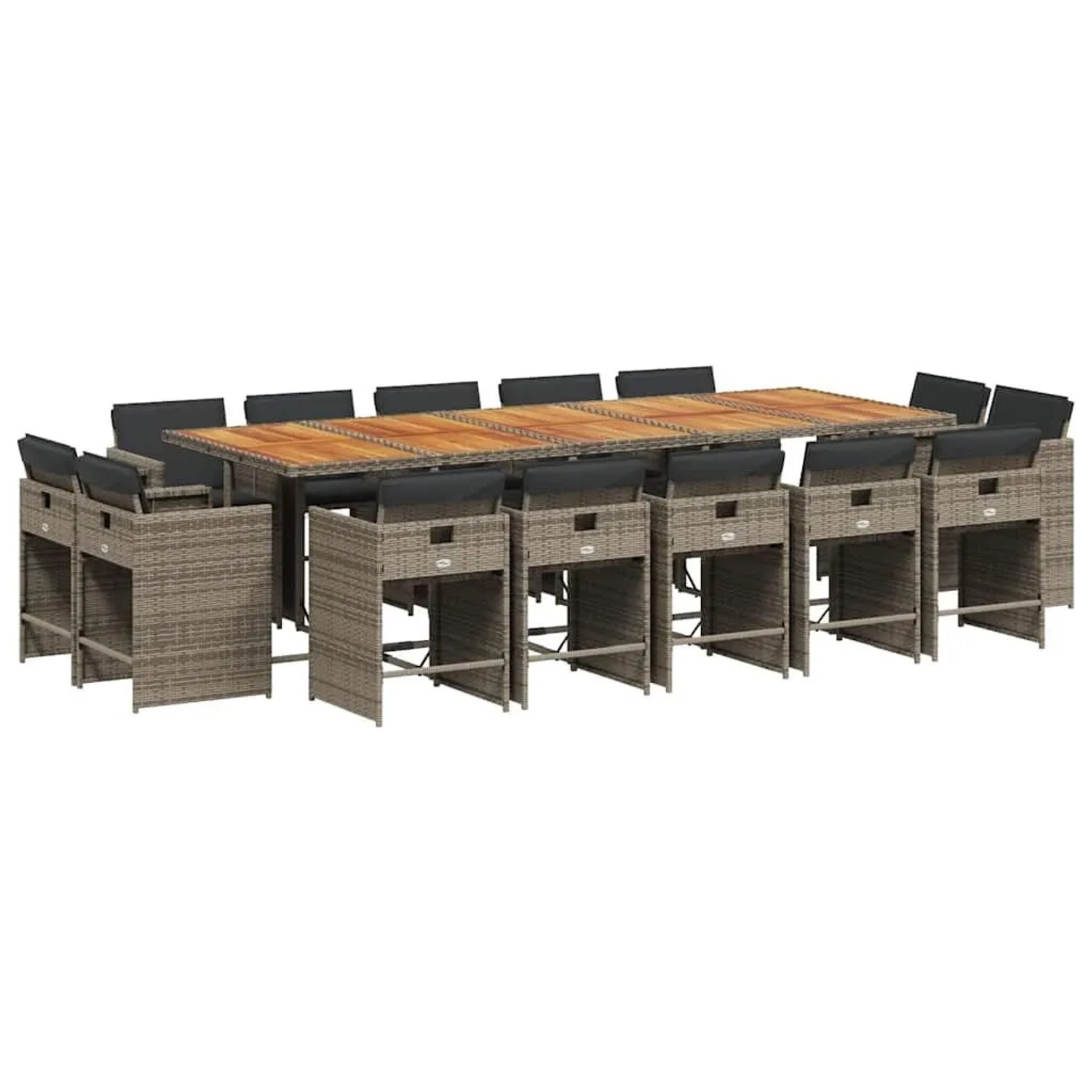 vidaXL 15-Tlg Garten-Essgruppe mit Kissen Grau Poly Rattan 3211238