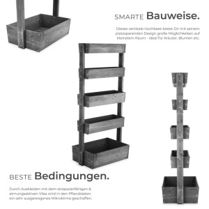 Tectake Vertikalbeet Flora 5 Etagen  Die Oberen 4 Mit Schrägstellfunktion Lackiertes Tannenholz 81 x 52 x 180 cm 52 x 81 x 180 cm Grau