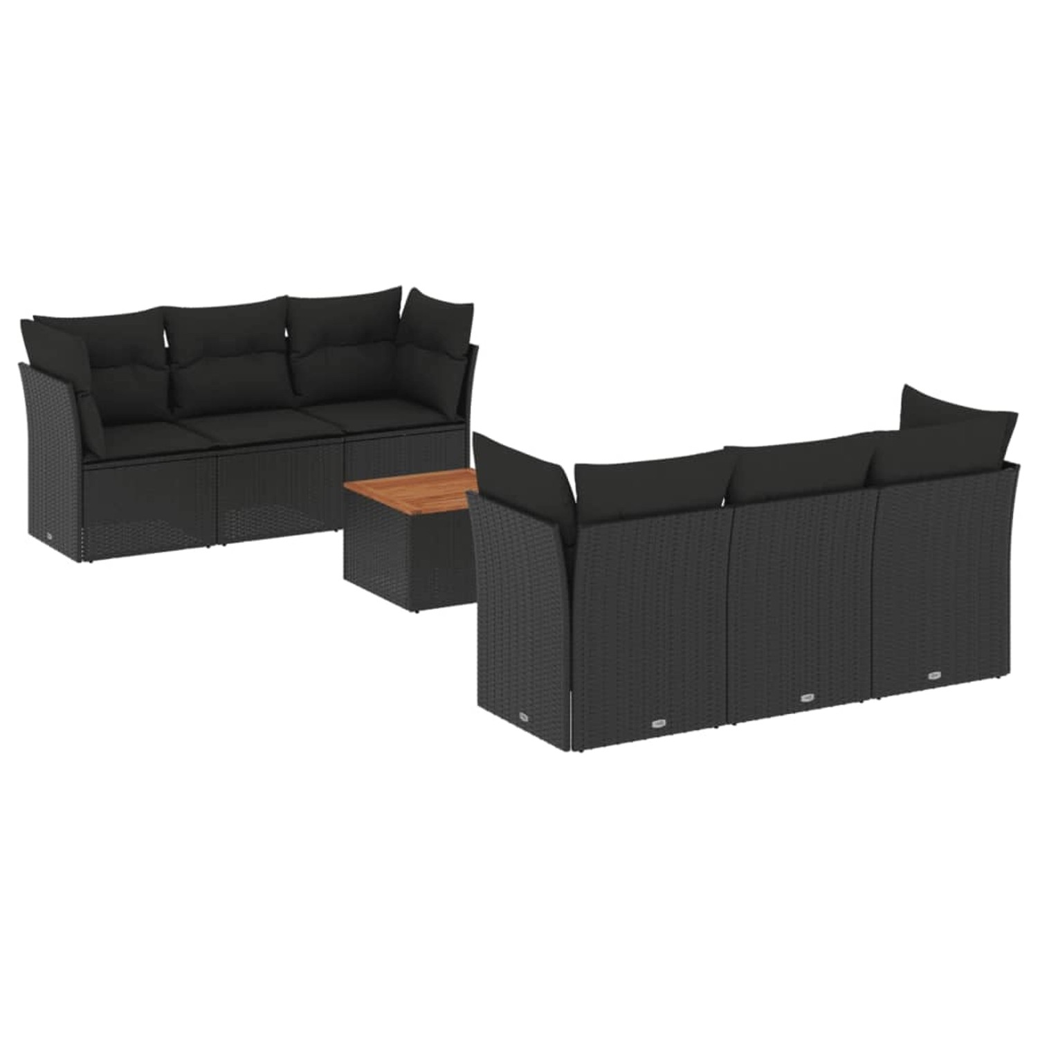 vidaXL 7-tlg Garten-Sofagarnitur mit Kissen Schwarz Poly Rattan Modell 92