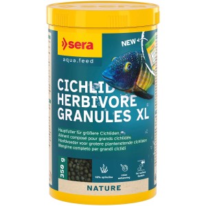 Sera Cichlid Herbivore Gran XL Fischfutter, 1000ml Dose mit Granulat für pflanzenfressende Cichliden.