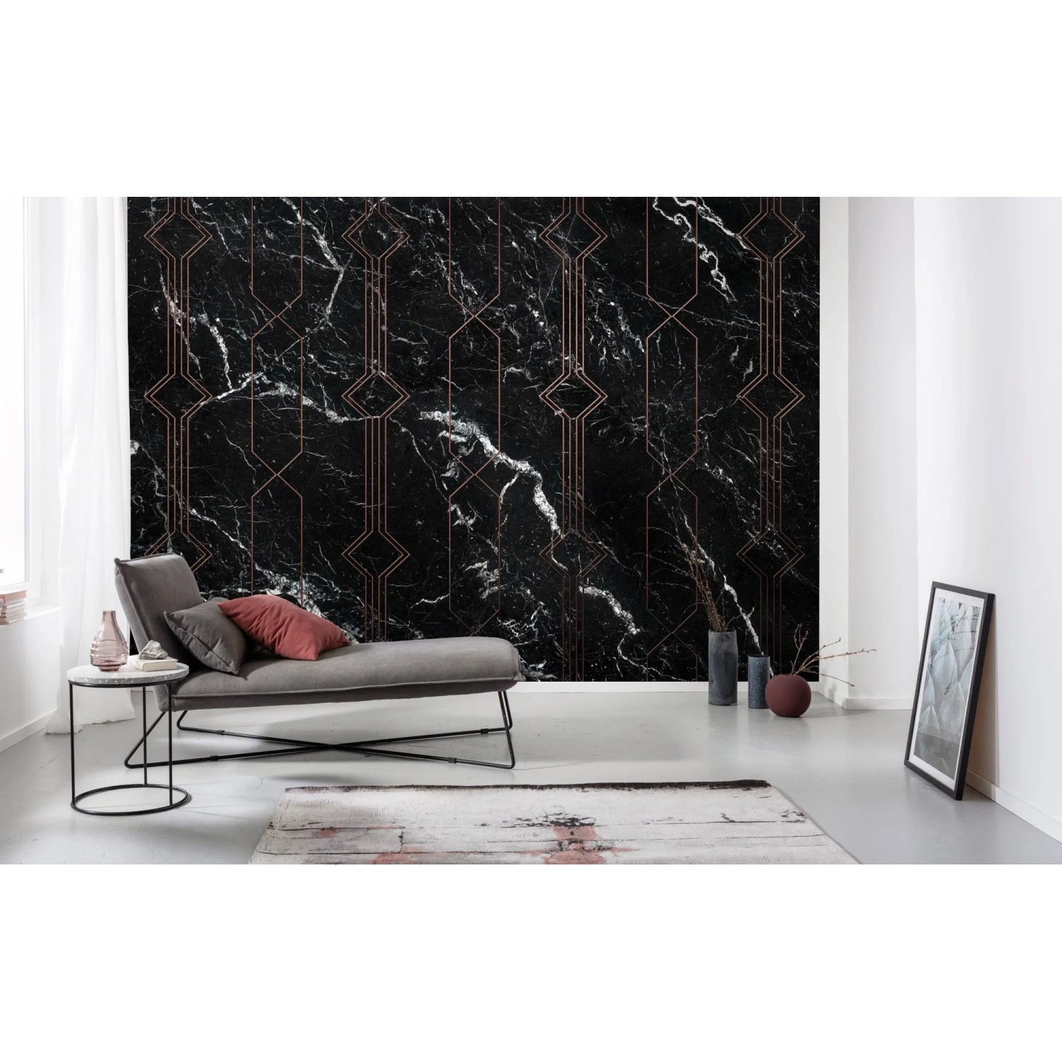 Komar Vlies Fototapete Marble Black, 400x250 cm, mit Marmor- und Geometrie-Muster.