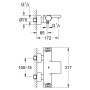 Technische Zeichnung Grohe Grohtherm 2000 Thermostat-Wannenbatterie DN 15 mit Maßen.