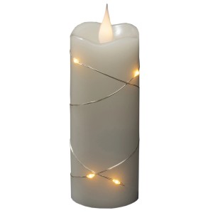 Konstsmide LED Echtwachskerze mit 3D Flamme und silberfarbenem Draht für stimmungsvolle Innen-Weihnachtsdeko.