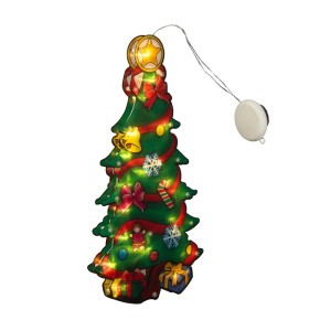 Grüne Konstsmide Fenstersilhouette Weihnachtsbaum mit 35 warmweißen LEDs, festlich dekoriert, batteriebetrieben für Innen.