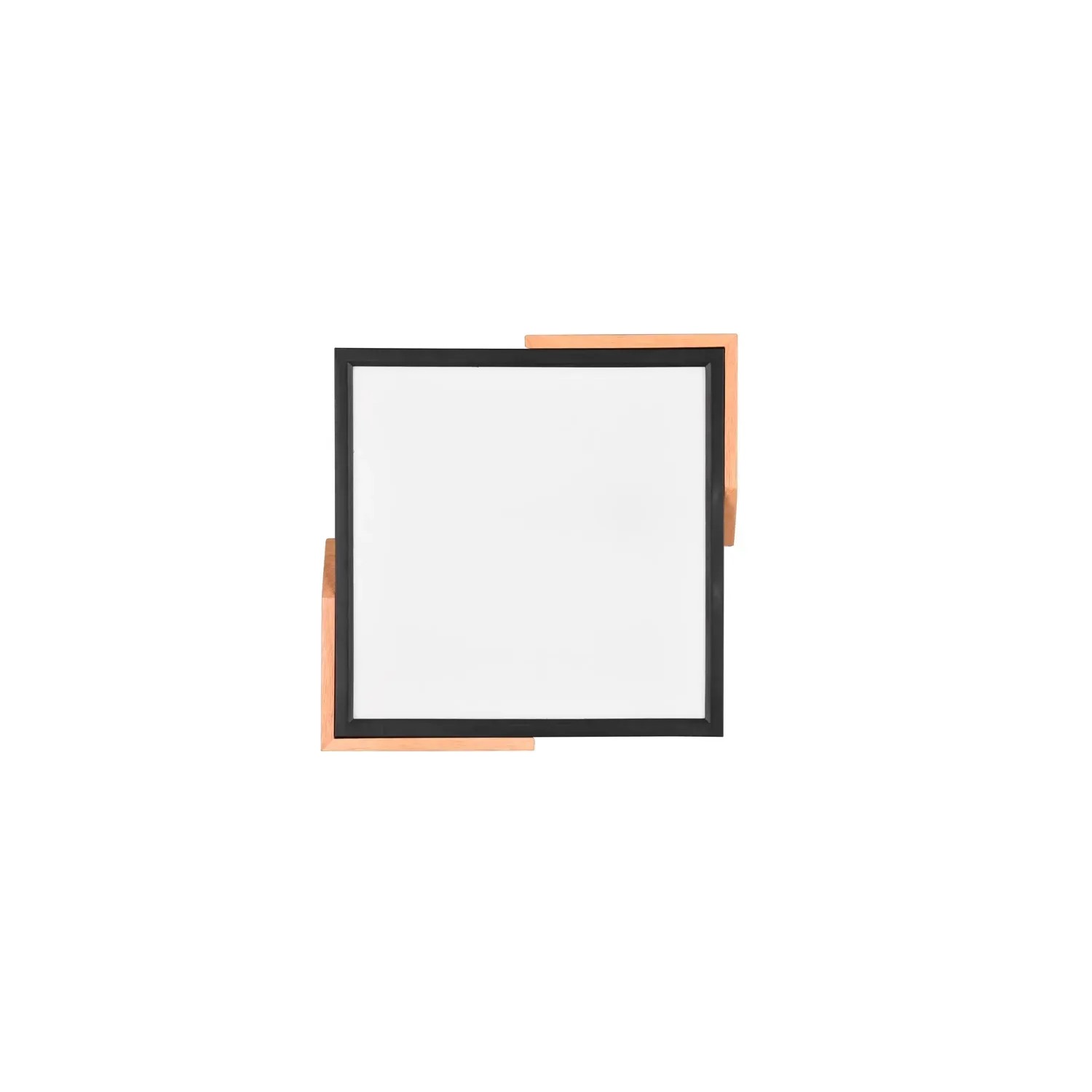 Quadratische LED-Deckenleuchte Meta, schwarz matt, mit hellem Holz-Akzent, 31,5x31,5 cm.
