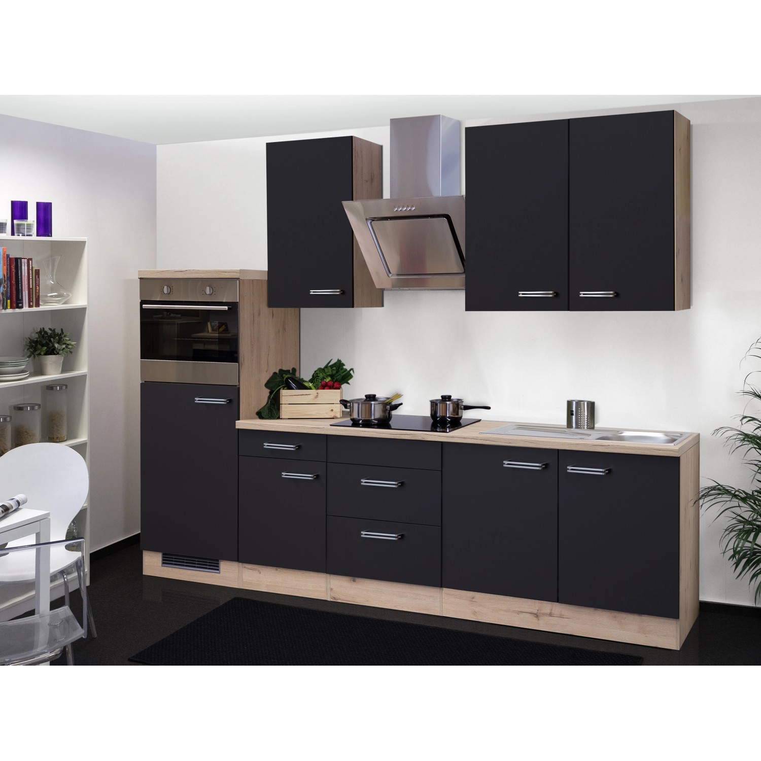 Flex-Well Exclusiv Küchenzeile/Küchenblock Lara 270 cm Anthrazit-San Remo Eiche NB