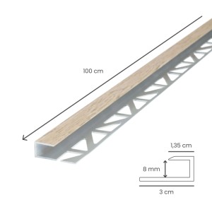 Dalsys Abschlussprofil 100cm Aluminium Eiche Hell. U-förmige Leiste für Laminat & Parkett, 8mm Höhe.