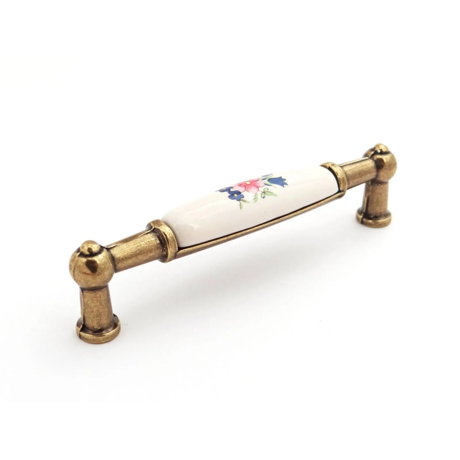 SOTECH Porzellangriff LANDHAUS BA 96 mm Cremefarbig Messingoptik Blume