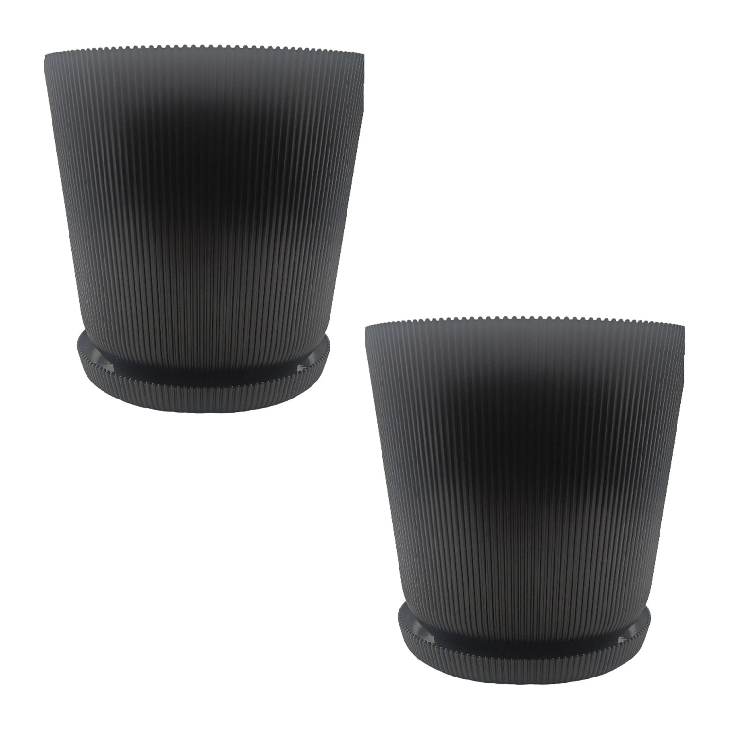 Relaxdays Blumentopf mit Untersetzer 2er Set Kunststoff Schwarz Stoßfest Farbecht 20 cm x ø 20 cm