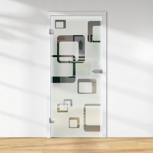 Glasdrehtür mit Siebdruck Dekor 36/32, ESG Floatglas, DIN links, für mehr Licht im Raum.