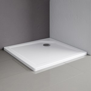 Quadratische, extraflache Schulte Duschwanne 80x80 cm in Alpinweiß mit Ablaufgarnitur.