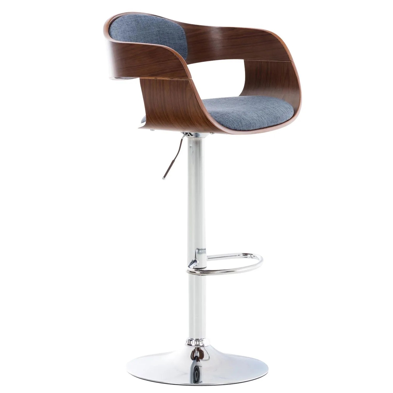 DELUKE Barhocker NADAN Stoff Walnuss/blau 50x48x88cm Barstuhl Höhenverstellbar Mit Lehne Drehbar Tresenhocker Tresenstuhl