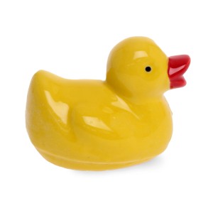 Gelbe, schwimmfähige Ente (6 cm) als Gartendeko für den Teich.