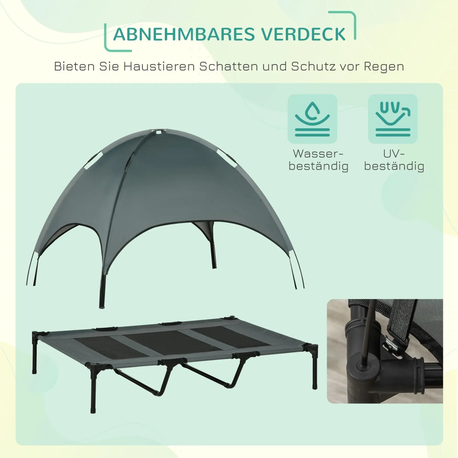 PawHut Hundebett mit Baldachin, erhöht, grau. Ideal als Hundesofa & Hundecouch für draußen.