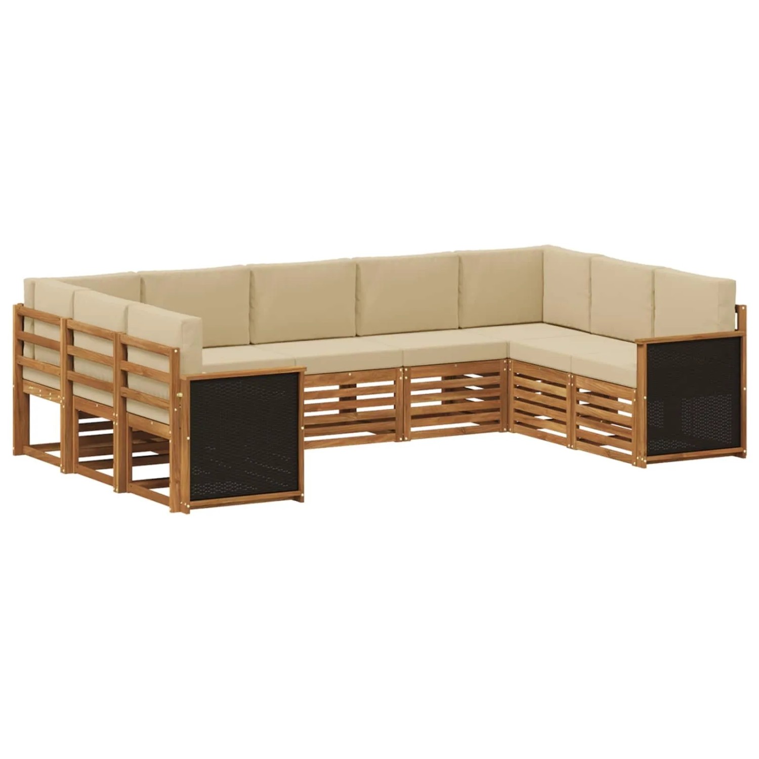vidaXL Ecksofa Set 7 Stk Natur Massives Akazienholz und Polyester 3384824