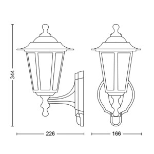 Philips Peking Außenwandleuchte, Edelstahl schwarz, Maße: 34,4x16,6x22,6cm. Technische Zeichnung.