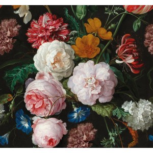 Art for the Home Fototapete Nicky Flowers, florales Muster mit Rosen und Nelken auf dunklem Grund.