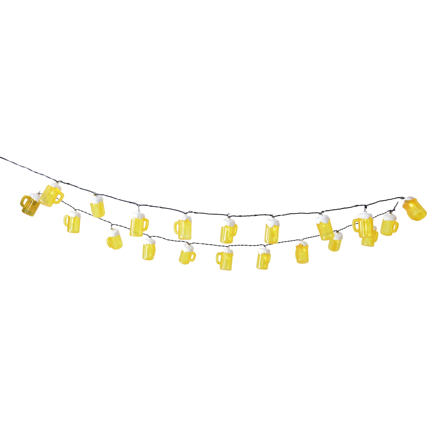 Gelbe LED Lichterkette mit 20 Bierkrügen für Außen, 5m lang.