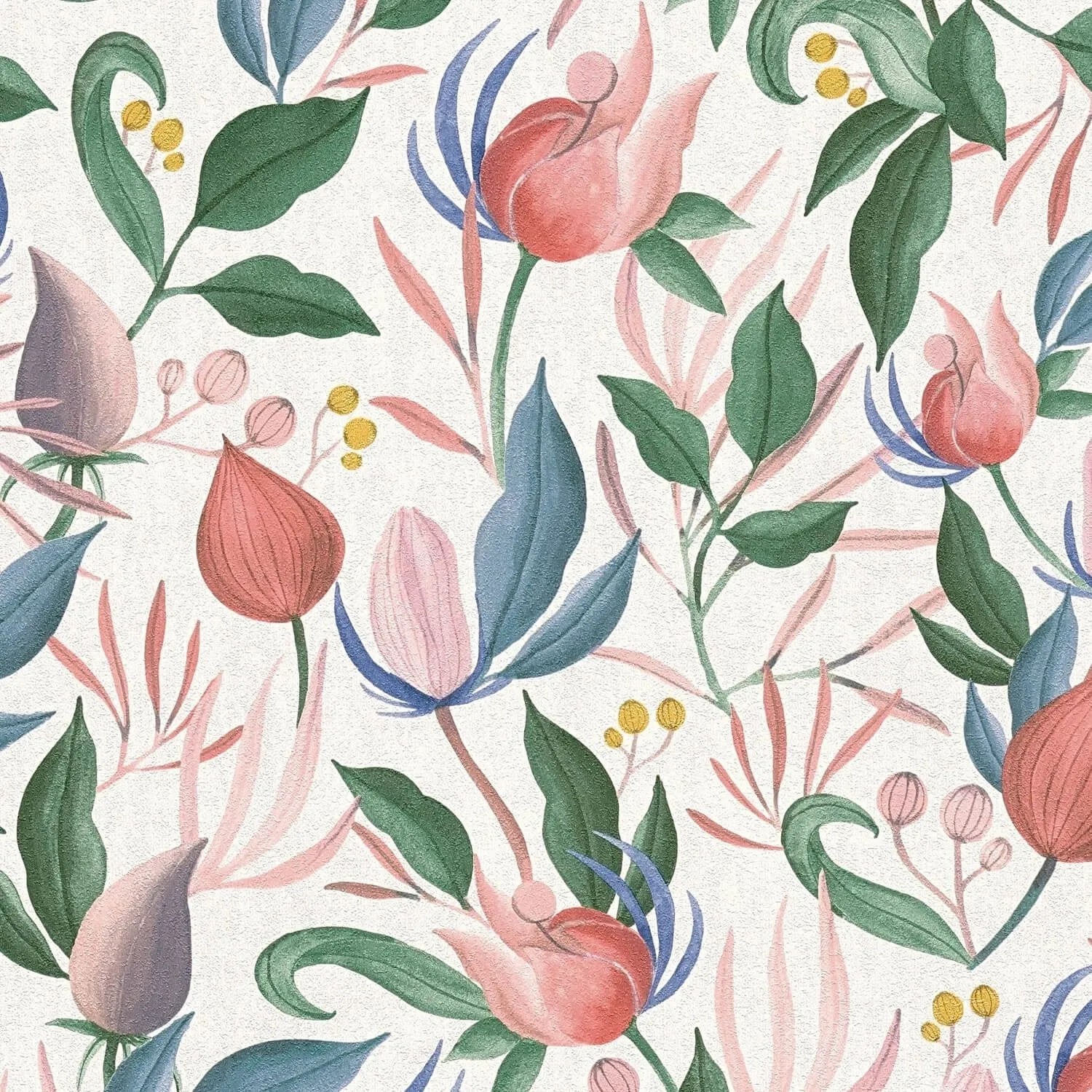 PROFHOME 790625-GU Blumen Tapete Floral Matt Weiß Rosa Blau Grün 0,53 m x 10,05 m 5,33 m2
